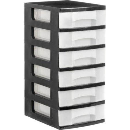 10061-TORRE DE ALMACENAJE 6 CAJONES DE 6 LITROS NEGRO/TRANSLUCIDO 390X290X635 MM ARCHIVO 2000 1106 CS TL
