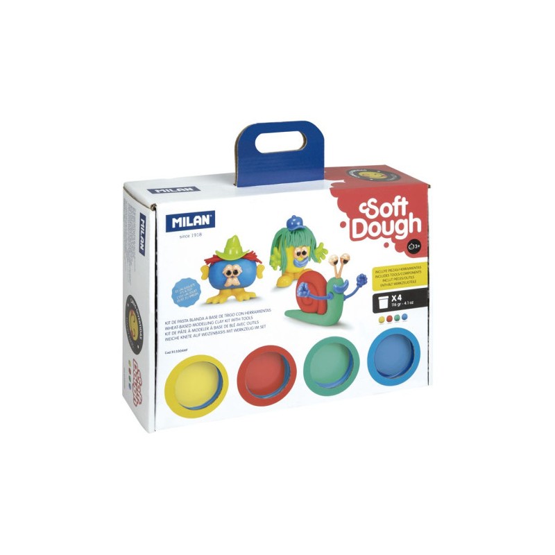 10112-MALETIN 4 BOTES PASTA BLANDA SOFT DOUGH DE 116GR + HERRAMIENTAS "CARAS DIVERTIDAS" MILAN 913304HF 10112-MALETIN 4 BOTES PASTA BLANDA SOFT DOUGH DE 116GR + HERRAMIENTAS "CARAS DIVERTIDAS" MILAN 913304HF
