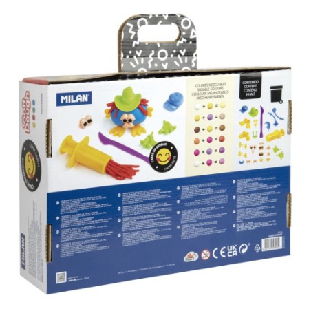 10113-MALETIN 4 BOTES PASTA BLANDA SOFT DOUGH DE 116GR + HERRAMIENTAS "CARAS DIVERTIDAS" MILAN 913304HF