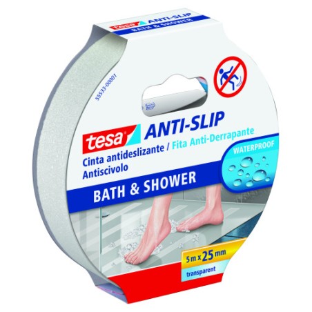 10155-ROLLO CINTA SEGURIDAD ADHESIVA ANTIDESLIZANTE 25 MM X 5 METROS TRANSPARENTE TESA 55533-00001-11