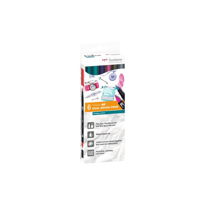 10168-ESTUCHE 6 ROTULADORES DOBLE PUNTA PINCEL. COLORES VINTAGE DUAL BRUSH (CAJA CARTON) TOMBOW ABT-6C-5 10168-ESTUCHE 6 ROTULADORES DOBLE PUNTA PINCEL. COLORES VINTAGE DUAL BRUSH (CAJA CARTON) TOMBOW ABT-6C-5