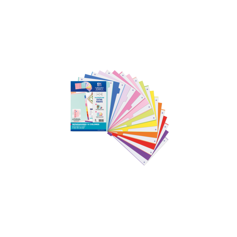 10698-KIT SEPARADORES PP 500 MICRAS A4 10 POSICIONES COLORES PASTEL Y VIVOS OXFORD 400159038 10698-KIT SEPARADORES PP 500 MICRAS A4 10 POSICIONES COLORES PASTEL Y VIVOS OXFORD 400159038