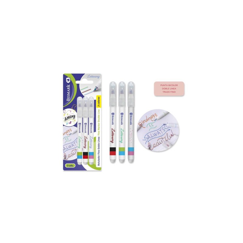10734-SET 3 ROTULADORES LETTERING DE DOBLE LINEA BICOLOR BISMARK 330009