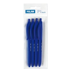 10788-BOLSA CON COLGADOR 4 BOLIGRAFOS P1 TOUCH AZUL MILAN 176510804