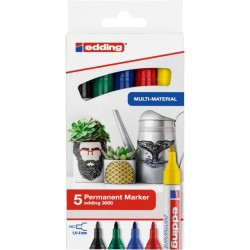 10797-Edding 3000 marcador permanente Punta redonda Negro, Azul, Verde, Rojo, Amarillo 5 pieza(s)