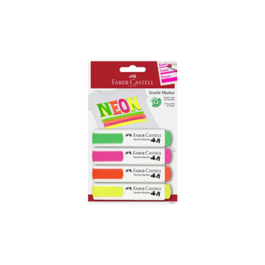 10824-BLISTER 4 MARCADORES TEXTILES SURTIDOS COLORES NEON FABER CASTELL 159591