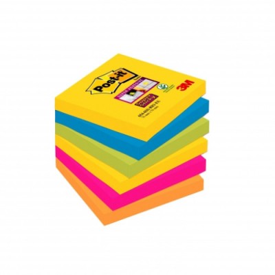 PACK 6 BLOCS 90 HOJAS NOTAS ADHESIVAS 76X76MM SUPER STICKY COLORES VARIADOS 654 6SS CARN POST IT 7100265522