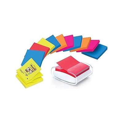 PACK DISPENSADOR BLANCO PRO 12 BLOCS 90 HOJAS Z NOTES 76X76MM SUPER STICKY COLORES VARIADOS PRO W 1SSCOL R330 POST IT 710003936