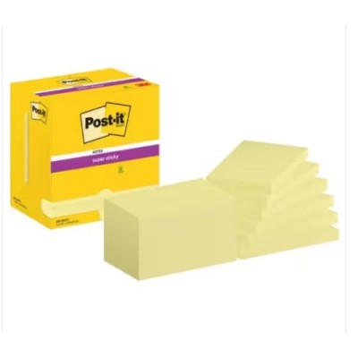 PACK 12 BLOCS 90 HOJAS NOTAS ADHESIVAS 76X127MM SUPER STICKY CANARY YELLOW CAJA CARToN 655 12SSCY EU POST IT 7100290175