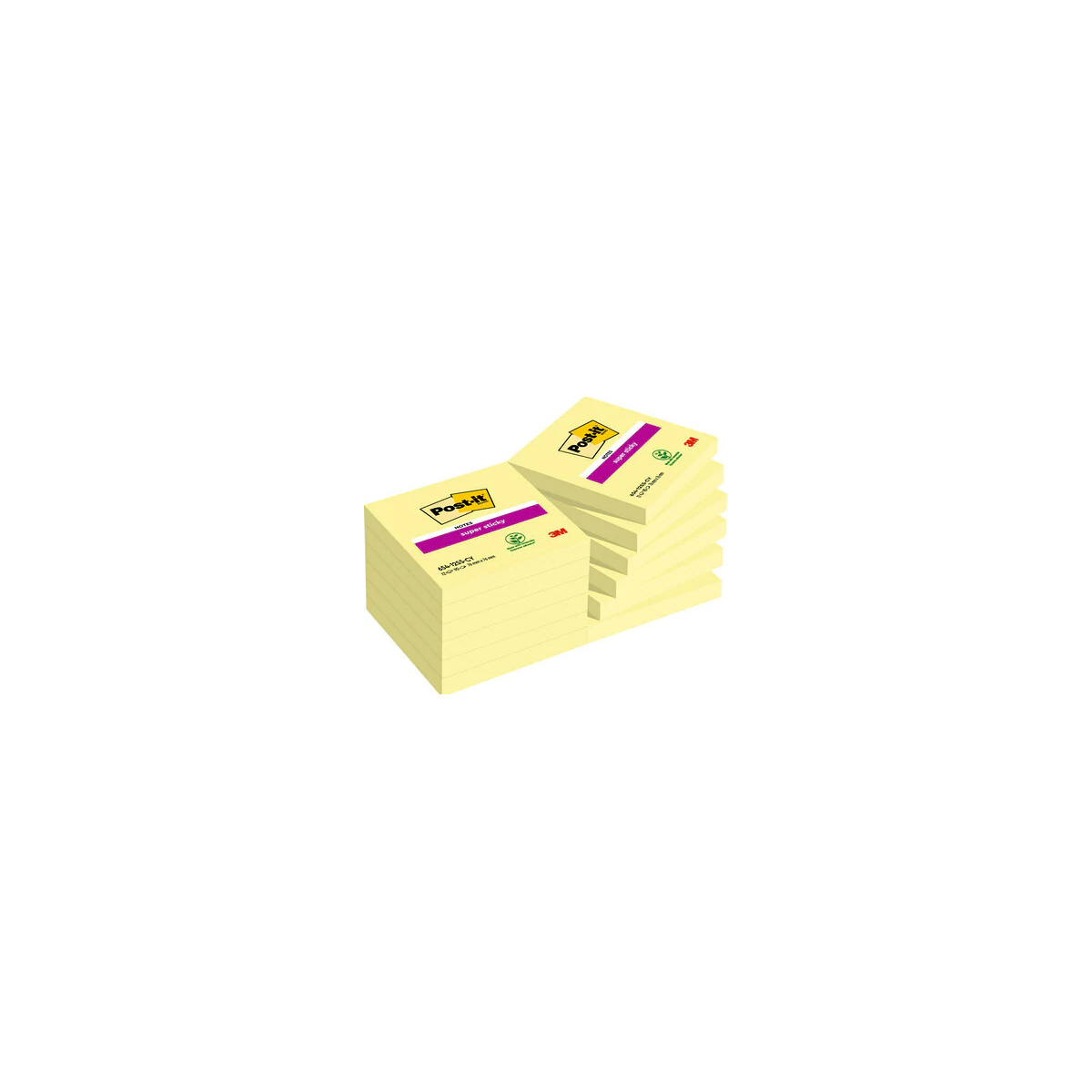 PACK 12 BLOCS 90 HOJAS NOTAS ADHESIVAS 76X76MM SUPER STICKY SIN ENCELOFANADO INDIVIDUAL 654 12SSCY EU POST IT 7100290155