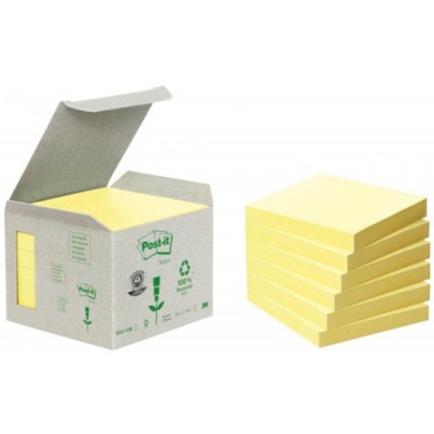 PACK 6 BLOCS 100 HOJAS NOTAS RECICLADAS ADHESIVAS 76X76MM AMARILLO CAJA CARToN 654 1B POST IT 7100172252