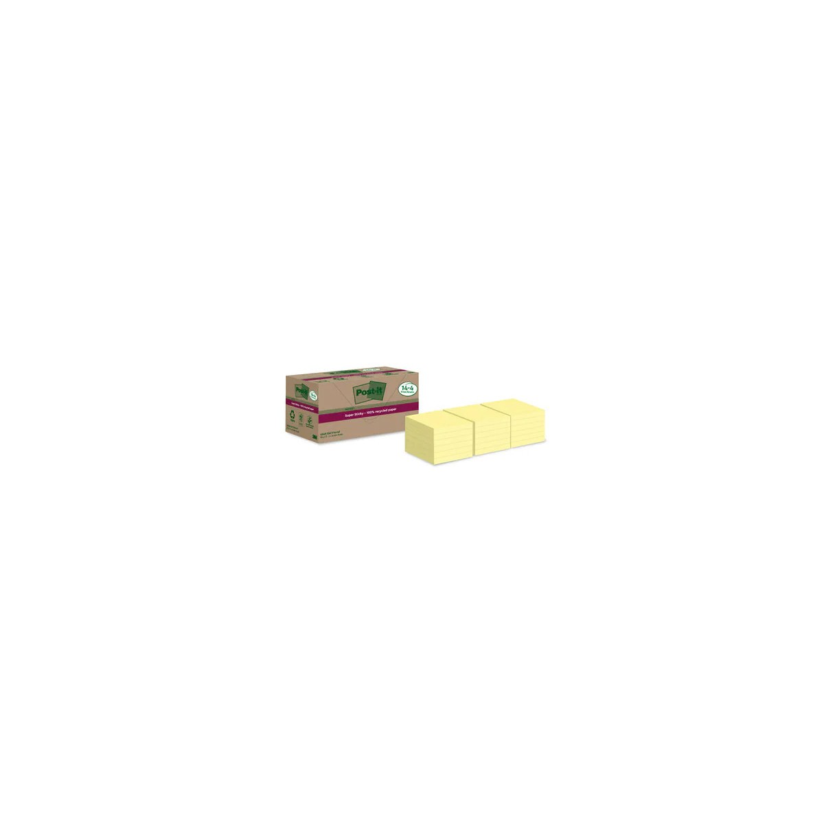 PACK 144 BLOCS 90 HOJAS NOTAS RECICLADAS ADHESIVAS 76X76MM SUPER STICKY AMARILLO PASTEL 654 RSSCY144 POST IT 7100284878