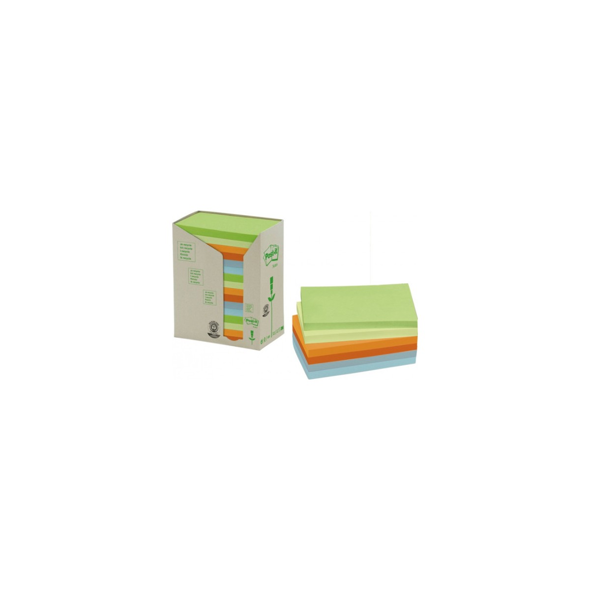 PACK 16 BLOCS 100 HOJAS NOTAS RECICLADAS ADHESIVAS 76X127MM COLORES SURTIDOS PASTEL 655 1RPT POST IT 7100259665