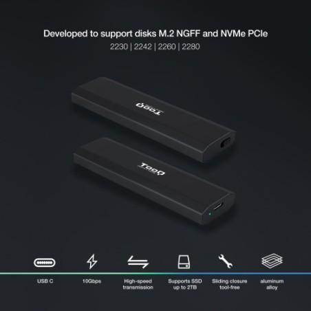 11376-TooQ Shura Caja externa para unidad de estado solido (SSD) Negro M.2
