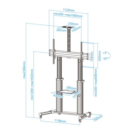 11394-TOOQ SOPORTE DE SUELO DE ALUMINIO CON RUEDAS PARA PANTALLAS 60"-100"