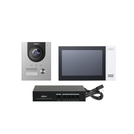 11538-(DHI-KTP01L(S) )DAHUA KIT DE VIDEOPORTERO IP COMPUESTO POR 1X VIDEOPORTERO DHI-VTO2201F-P 1X MONITOR (VTH2421FW-P)