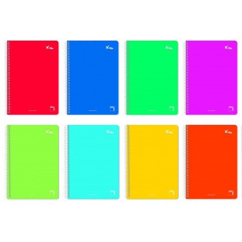 1175-CUADERNO ESPIRAL SERIE XTRA TAPA DURA 60 GRS. 4o (155X215MM.) 80 HOJAS HORIZONTAL CON MARGEN 8 COLORES SURTIDOS PAC