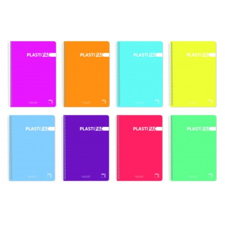 1183-CUADERNO SERIE PLASTIPAC 90 GRS. TAPA POLIPROPILENO FOLIO (215X310MM.) 80 HOJAS HORIZONTAL CON MARGEN 8 COLORES SUR