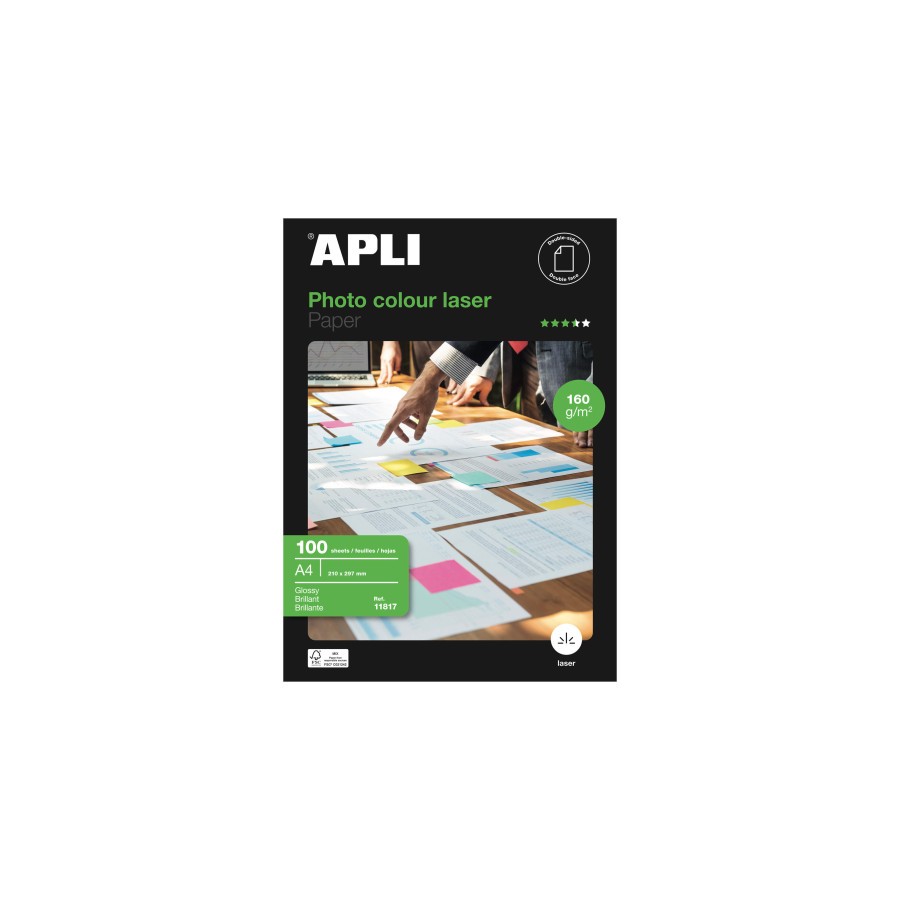 11856-PAQUETE 100 HOJAS PAPEL FOTO COLOUR LASER A4 160G. APLI 11817 11856-PAQUETE 100 HOJAS PAPEL FOTO COLOUR LASER A4 160G. APLI 11817