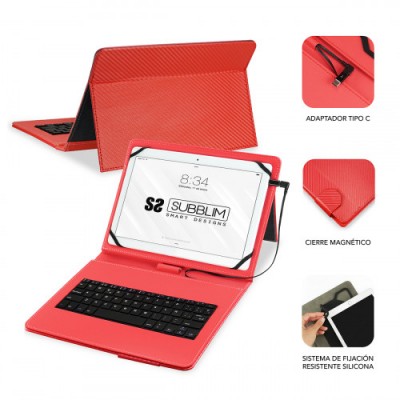 SUBBLIM Funda con Teclado Micro USB USB C KEYTAB PRO USB 101 Red