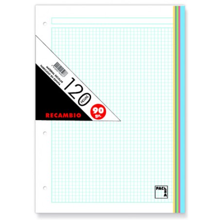 1231-RECAMBIO DE COLORES  90 GRS. A-4 (210X297MM.) 120 HOJAS CUADRICULA 5X5 + GRECA 5 COLORES PACSA 21180