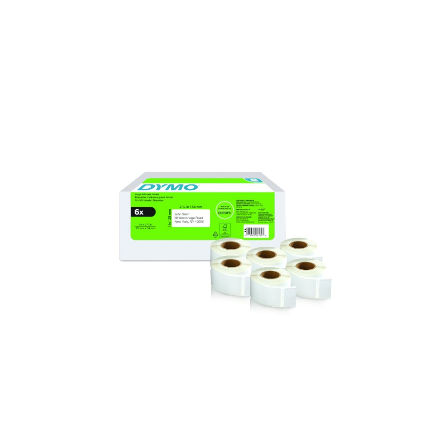 12341-PACK 6 ROLLOS LW ETIQUETAS 25X54MM DYMO 2177564