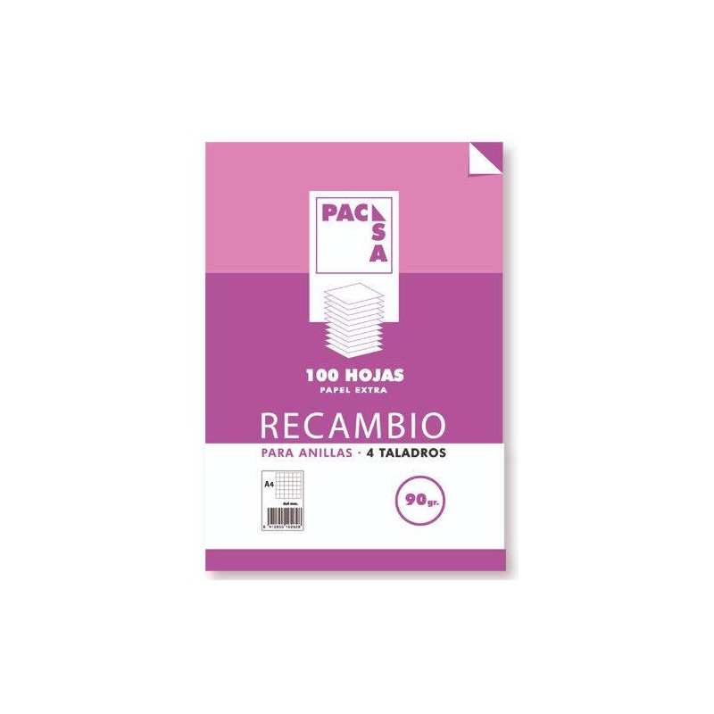 1235-RECAMBIO 90 GRS . 4 TALADROS FOLIO (215X310MM.) 100 HOJAS CUADRICULA 4X4 CON MARGEN PACSA 21261 1235-RECAMBIO 90 GRS . 4 TALADROS FOLIO (215X310MM.) 100 HOJAS CUADRICULA 4X4 CON MARGEN PACSA 21261