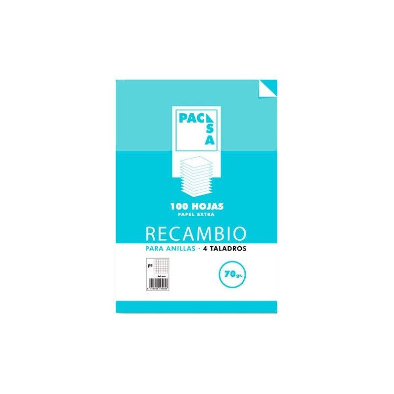 1236-RECAMBIO 70 GRS. 4 TALADROS FOLIO (215X310MM.) 100 HOJAS CUADRICULA 4X4 CON MARGEN PACSA 21211