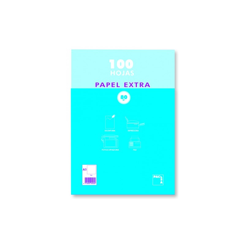 1238-PAQUETE PAPEL EXTRA BLANCO SATINADO 100 HOJAS 80 GRS. A-5 (148X210MM.) LISO PACSA 21814 1238-PAQUETE PAPEL EXTRA BLANCO SATINADO 100 HOJAS 80 GRS. A-5 (148X210MM.) LISO PACSA 21814