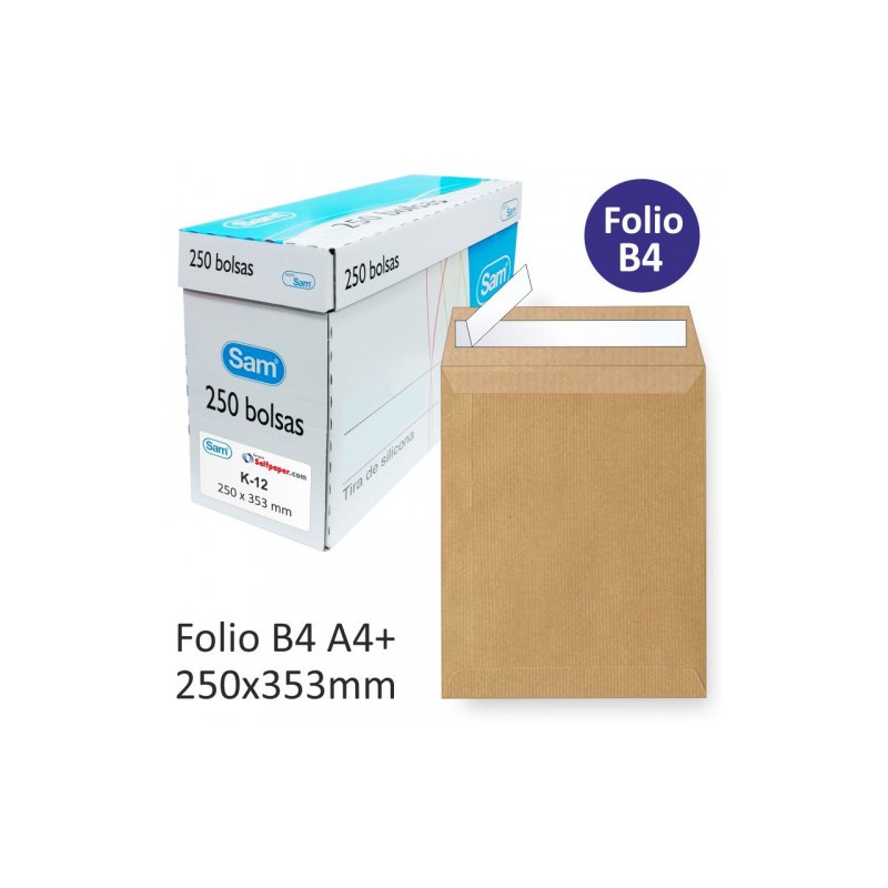 1263-CAJA 250 BOLSAS DIN B4 FOLIO (250X353) KRAFT 90 GRS. AUTOSAM AUTOADHESIVO CON TIRA DE SILICONA SAM 145607 1263-CAJA 250 BOLSAS DIN B4 FOLIO (250X353) KRAFT 90 GRS. AUTOSAM AUTOADHESIVO CON TIRA DE SILICONA SAM 145607