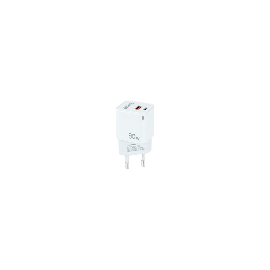 12714-TooQ Cargador de Pared GaN USB-C/PD + USB-A/QC 30W, Blanco 12714-TooQ Cargador de Pared GaN USB-C/PD + USB-A/QC 30W, Blanco