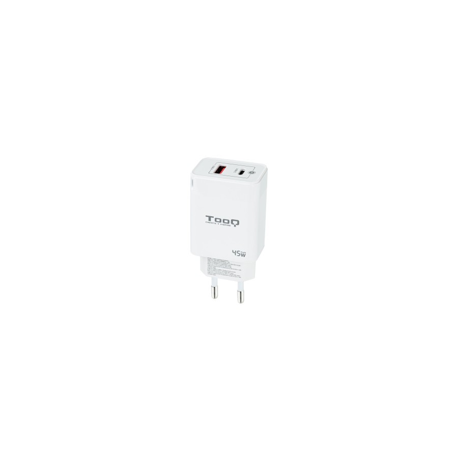 12716-TooQ Cargador de Pared GaN USB-C/PD + USB-A/QC 45W, Blanco 12716-TooQ Cargador de Pared GaN USB-C/PD + USB-A/QC 45W, Blanco