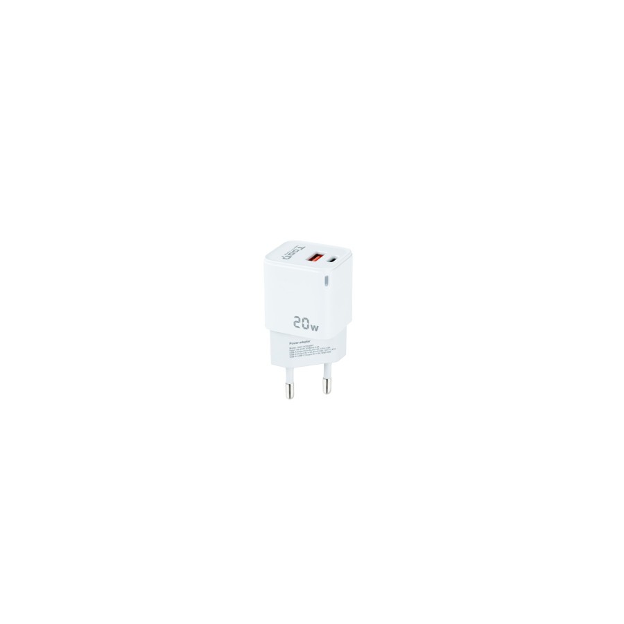 12720-TooQ Cargador de Pared USB-C/PD + USB-A/QC 20W, Blanco 12720-TooQ Cargador de Pared USB-C/PD + USB-A/QC 20W, Blanco