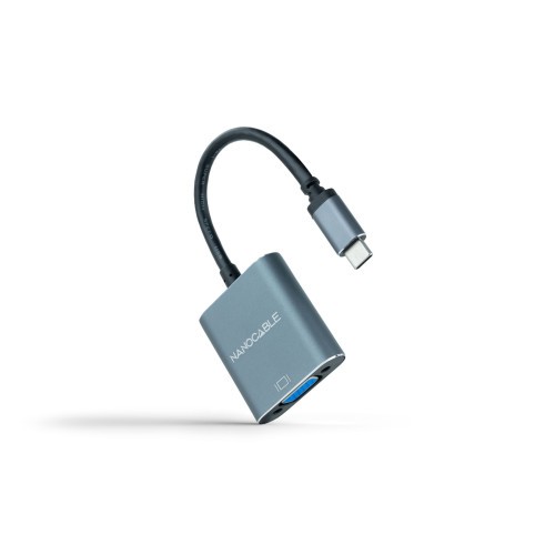 12766-Nanocable Conversor USB-C a VGA, USB-C/M-VGA/H, Aluminio, Gris, 10 cm