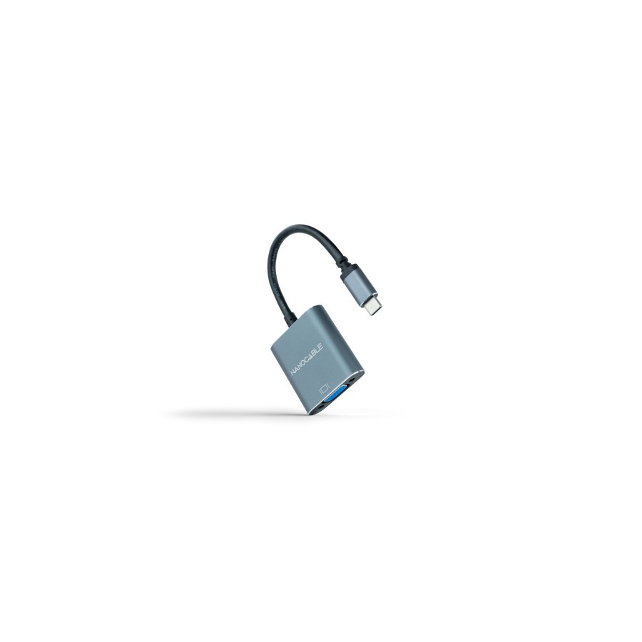 12766-Nanocable Conversor USB-C a VGA, USB-C/M-VGA/H, Aluminio, Gris, 10 cm