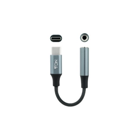 12771-Nanocable Cable Adaptador Audio USB-C/M a Jack 3.5/H, 11 cm, Negro/Gris