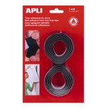 12815-BLISTER 2 CINTAS TIPO VELCRO ADHESIVAS COLOR NEGRO 20 MM X 1 M APLI 13656