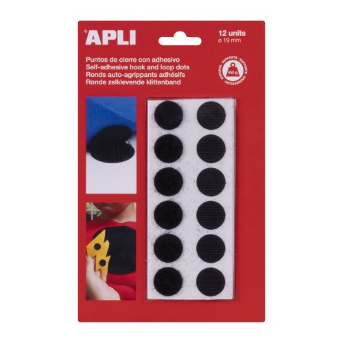 12816-BLISTER 12 PUNTOS TIPO VELCRO ADHESIVOS COLOR NEGRO 19 MM DIAMETRO APLI 13658