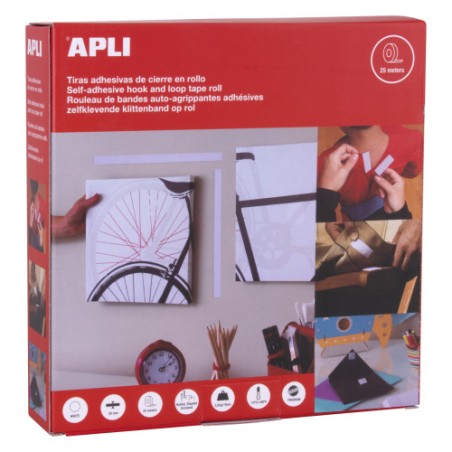 12817-DISPENSADOR 25M CINTA ADHESIVA TIPO VELCRO COLOR BLANCO 20 MM APLI 14903