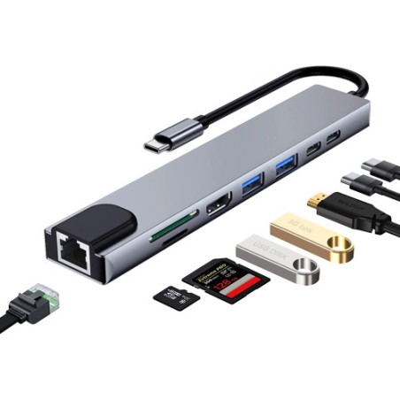 12894-Ewent EW1146 base para portatil y replicador de puertos Alambrico USB 3.2 Gen 1 (3.1 Gen 1) Type-C Gris