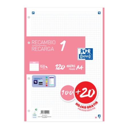 13025-RECAMBIO COLOR 1 A4  100+20 HOJAS 5X5 ROSA CHICLE 90GRS OXFORD 400158161
