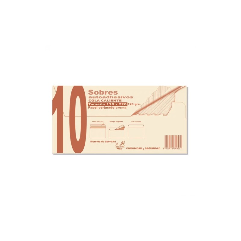 1306-PAQUETES DE 10 SOBRES CREMA VERJURADO 110X220 120 GRS. SAM 664926 1306-PAQUETES DE 10 SOBRES CREMA VERJURADO 110X220 120 GRS. SAM 664926
