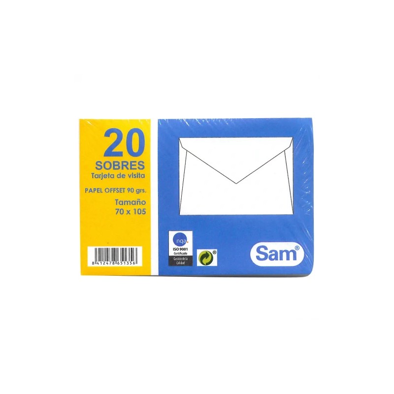 1310-PAQUETES DE 20 SOBRES TARJETA DE VISITA, OFFSET BLANCO 70X105, 90 GRS. ENGOMADO SAM 665135 1310-PAQUETES DE 20 SOBRES TARJETA DE VISITA, OFFSET BLANCO 70X105, 90 GRS. ENGOMADO SAM 665135