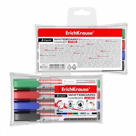 13121-SET 4 MARCADORES PIZARRA BLANCA CON TINTA LIQUIDA LW-600 NEGRO, AZUL, ROJO, VERDE ERICH KRAUSE 58362