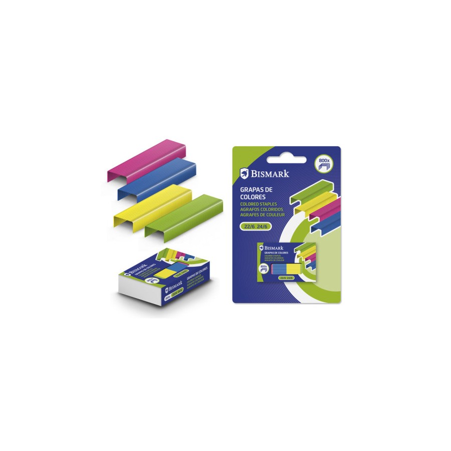 13137-CAJA DE 800 GRAPAS DE COLORES No 22/6-24/6 METALIZADAS BISMARK 331279 13137-CAJA DE 800 GRAPAS DE COLORES No 22/6-24/6 METALIZADAS BISMARK 331279