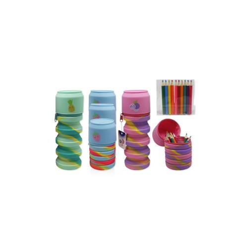 13141-PORTATODO SILICONA RAINBOW EXTENSIBLE + LAPICEROS BISMARK 330188