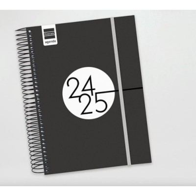 AGENDA ESCOLAR 2024 2025 E10 155X212 1 DiA PaGINA ESPIR LABEL NEGRO FINOCAM 633126025