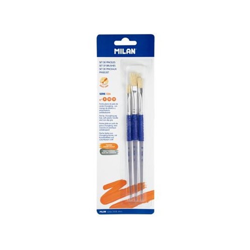 13158-BLISTER 3 PINCELES PLANOS (PELO CERDA CHUNGKING) MANGO DE PLASTICO ERGO SERIE 526 No 8, 10 Y 12 MILAN BWM10464