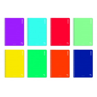 CUADERNO ESPIRAL SERIE BASIC TAPA BLANDA 60 GRS FOLIO 215X310MM 80 HOJAS HORIZONTAL CON MARGEN 8 COLORES SURTIDOS PACSA 16419