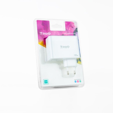 13421-TooQ Cargador de Pared GaN 2xUSB-C/PD + USB-A/QC 100W, Blanco